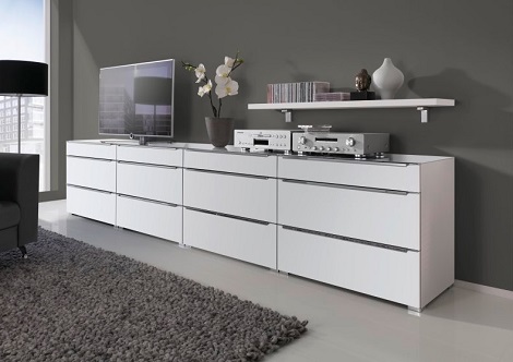 Commode Allegro Trend, poolwit,bovenblad wit glas, 12 laden, breed 240 cm